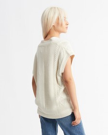 CABLE KNIT SWEATER VEST, Eggshell, hi-res