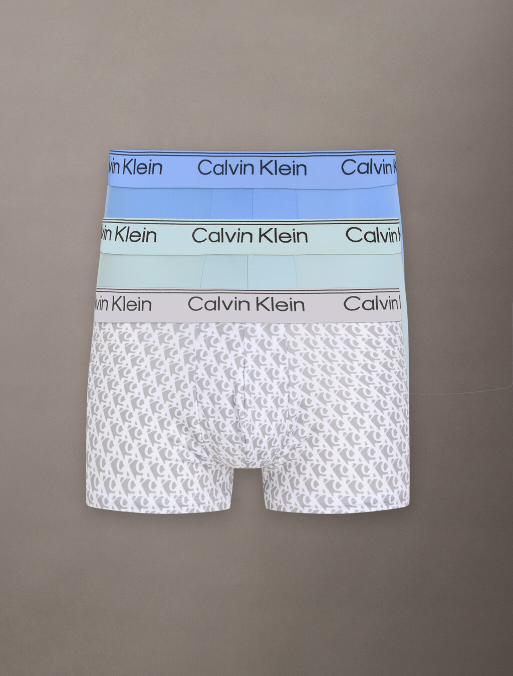 Calvin Klein Logo 低腰貼身短版四角褲 3 件組, GLACIER/PLUSH MONOGRAM+ASH/STERLING BLUE, hi-res