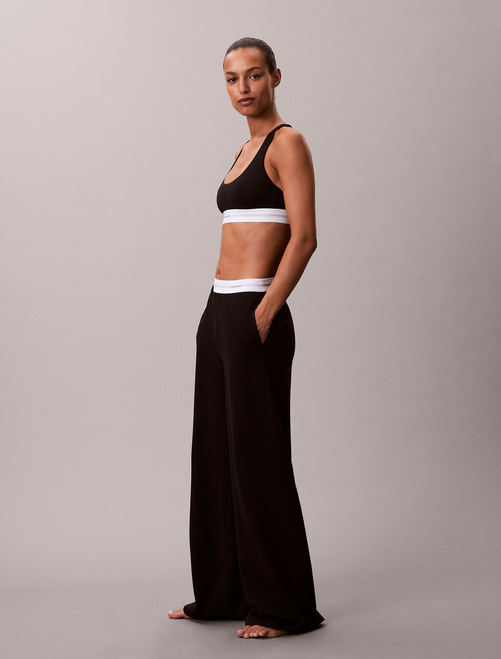 標誌棉質平紋布睡衣長褲, Black, hi-res