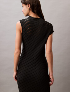 Asymmetric Mock Neck Dress, Black, hi-res