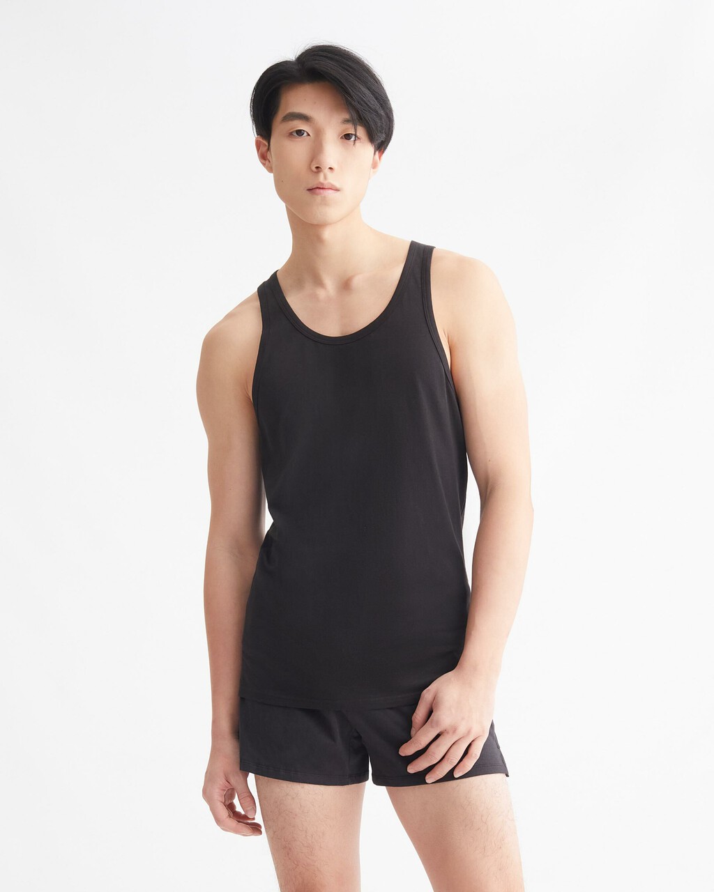 MODERN COTTON 彈性背心 2 件裝, Black/Black, hi-res