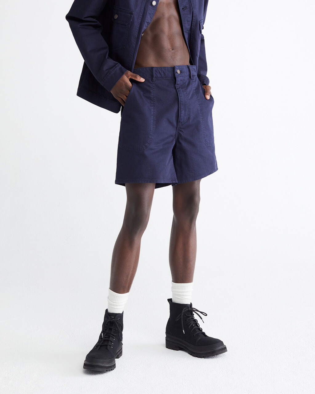 STANDARDS OVERDYED 高腰闊腿短褲, NAVY BLAZER-410, hi-res