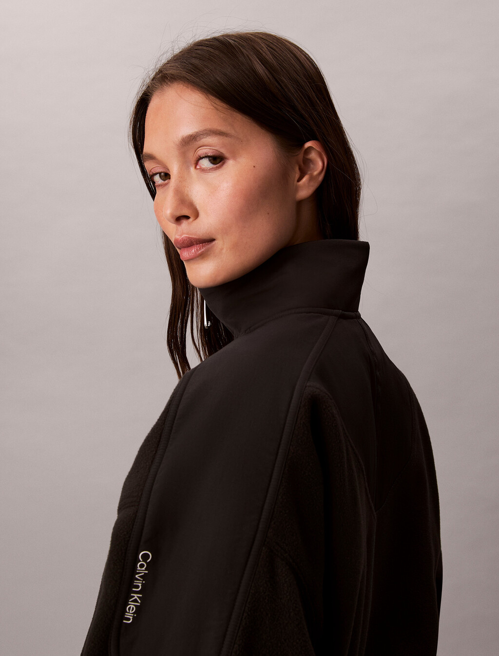 Polar Fleece Zip Neck Sweatshirt, Black, hi-res