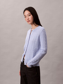 Merino Wool Blend Cable Cardigan, Casual Blue, hi-res