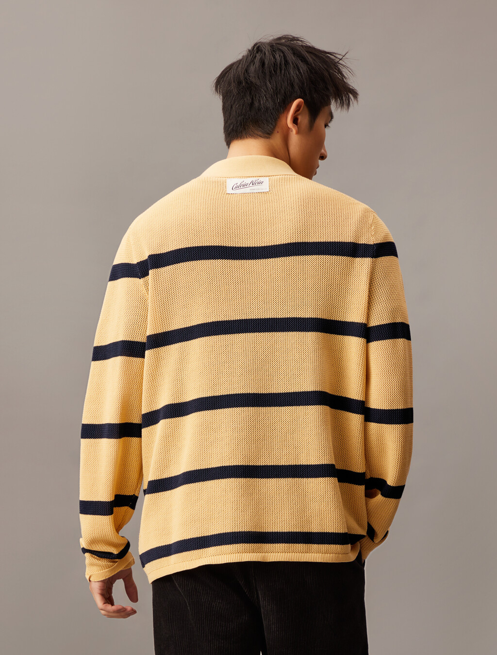 條紋寬鬆 Polo 衫, Lemon Peel, hi-res