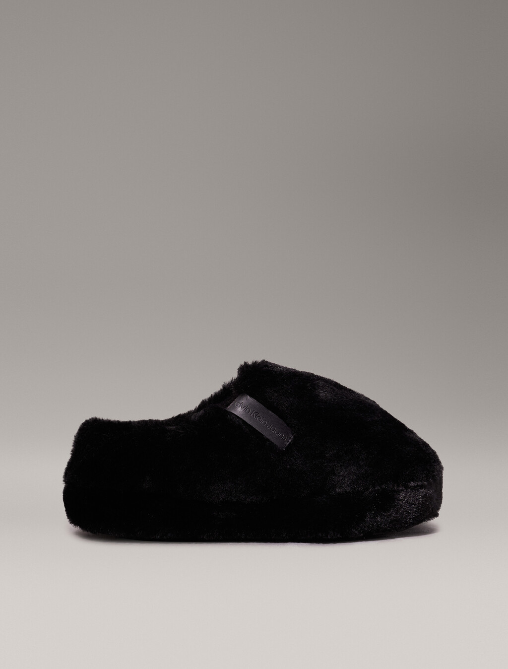 Faux Fur Slippers, Triple Black, hi-res