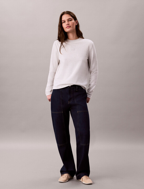 Interlock Cotton Emblem Mock Neck Tee