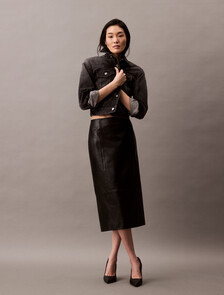 Leather Midi Skirt, Black, hi-res