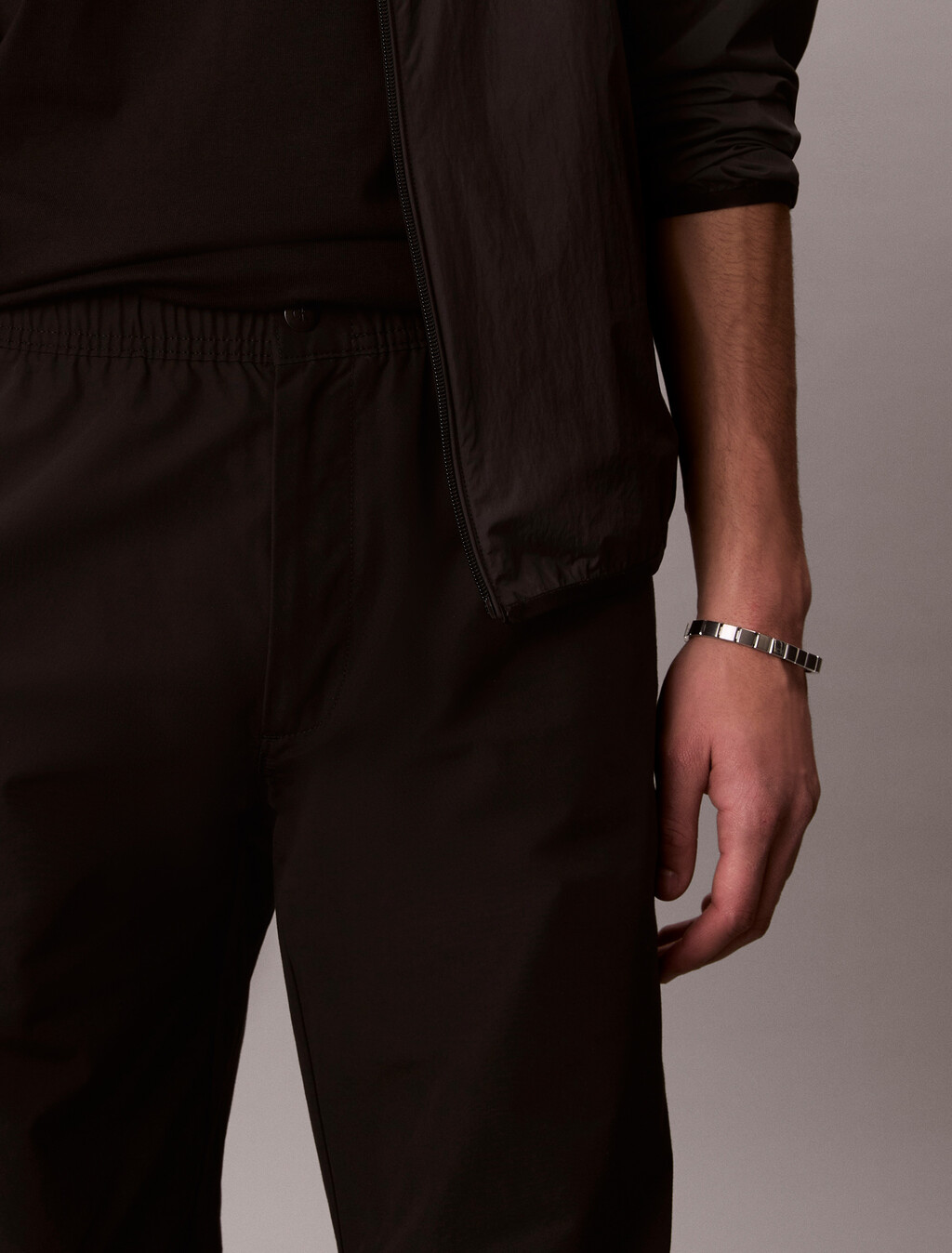 棉質尼龍降落傘長褲, Black, hi-res