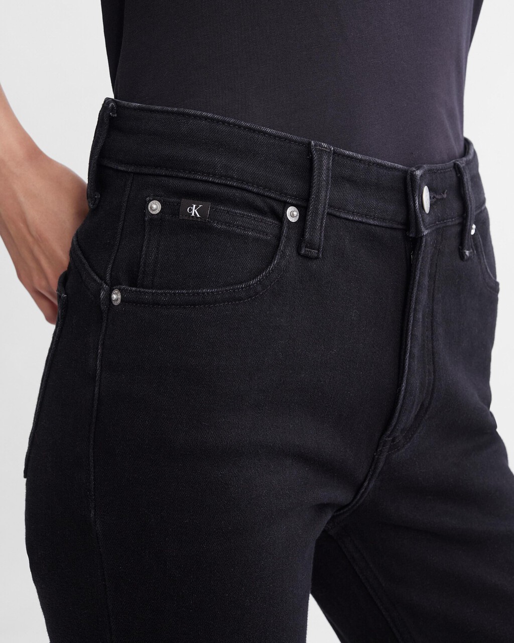 Brushed Lined 高腰修身喇叭牛仔褲, Denim Black, hi-res