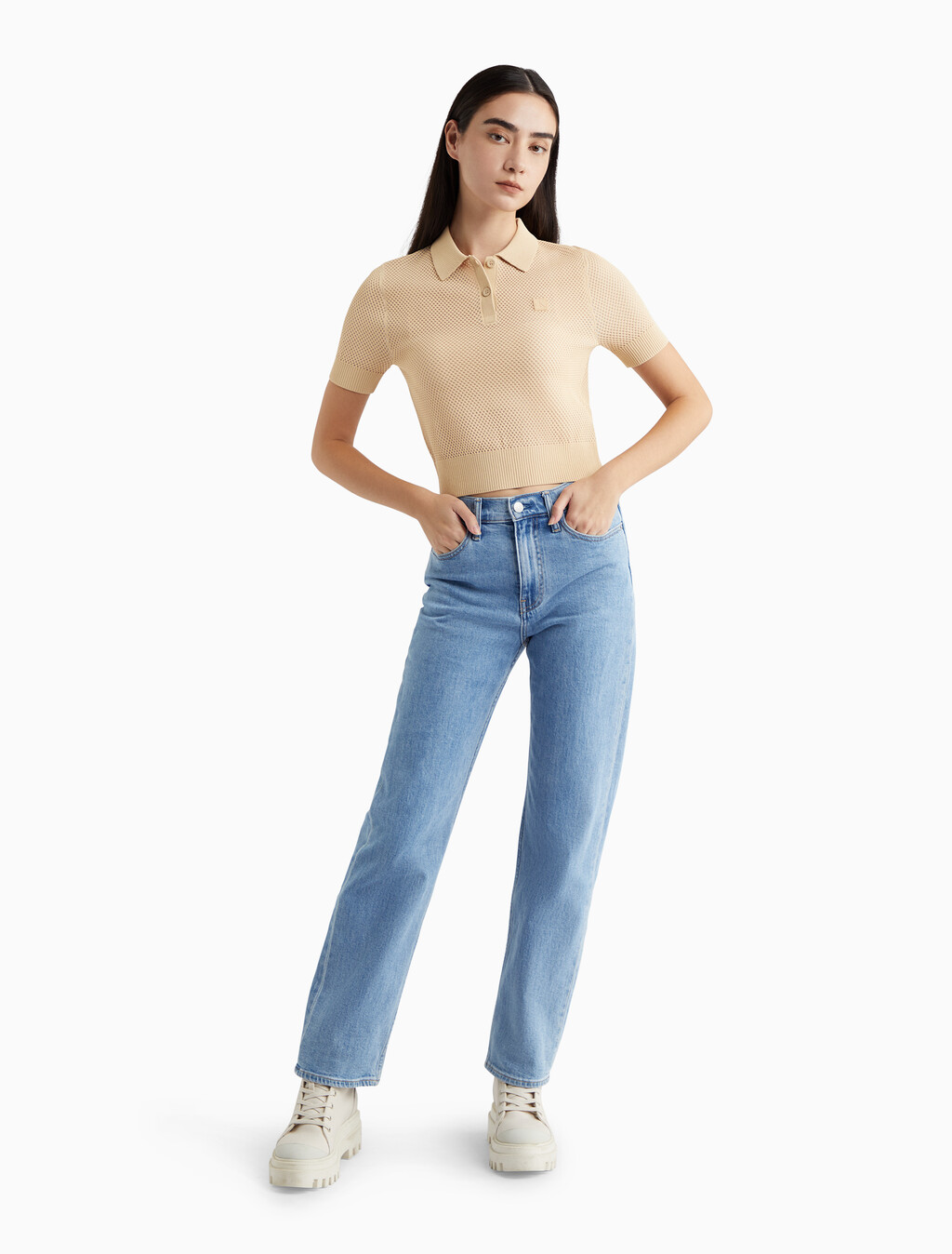 Second Skin Open Knit Polo, Warm Sand, hi-res
