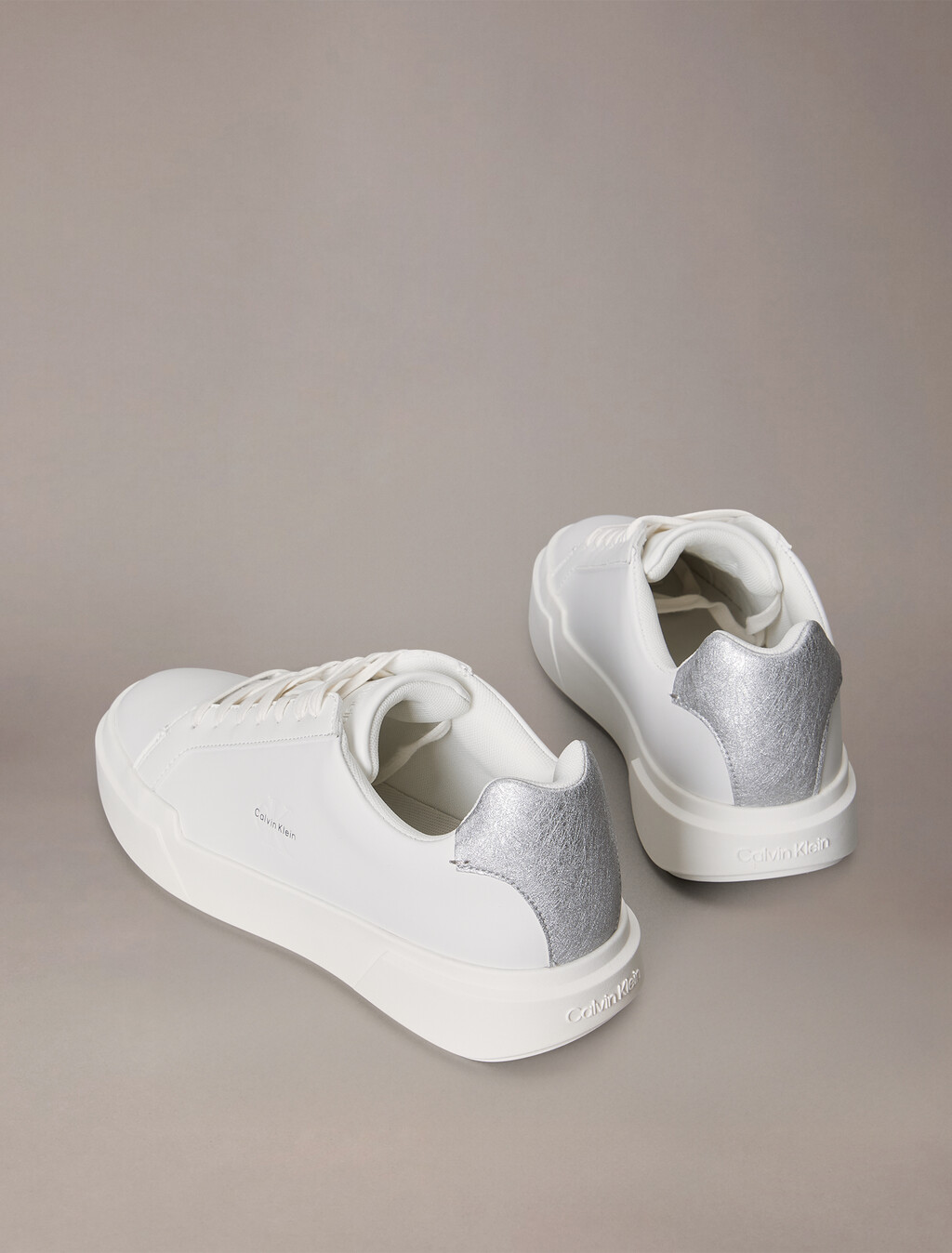 CK Avenue - Leather Logo Trainers, Bright White/Silver, hi-res