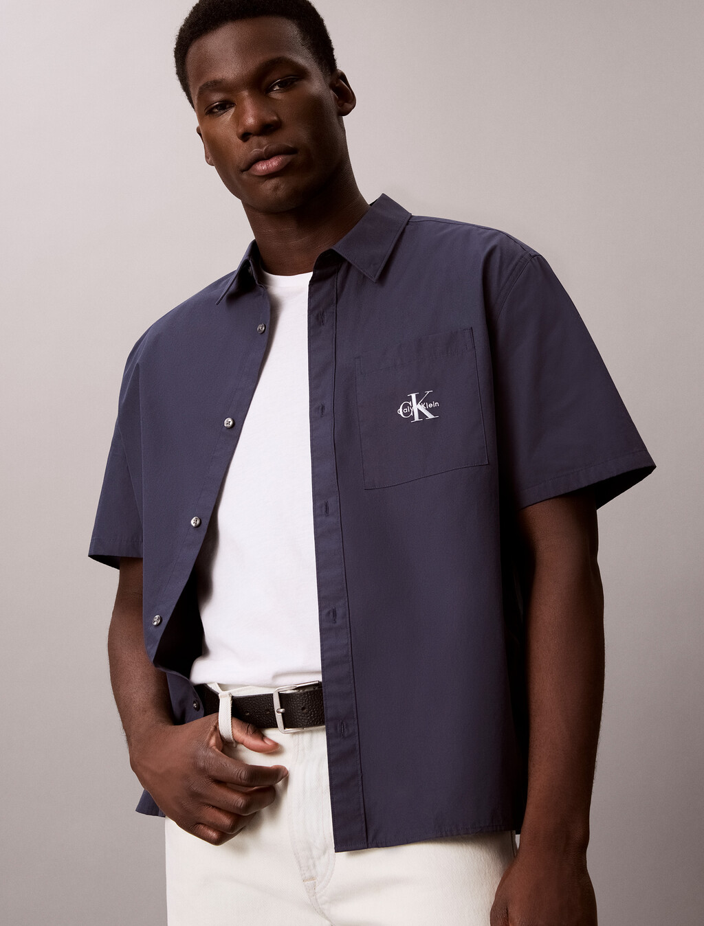 Washed Cotton Poplin Relaxed Shirt, Blue Nights, hi-res