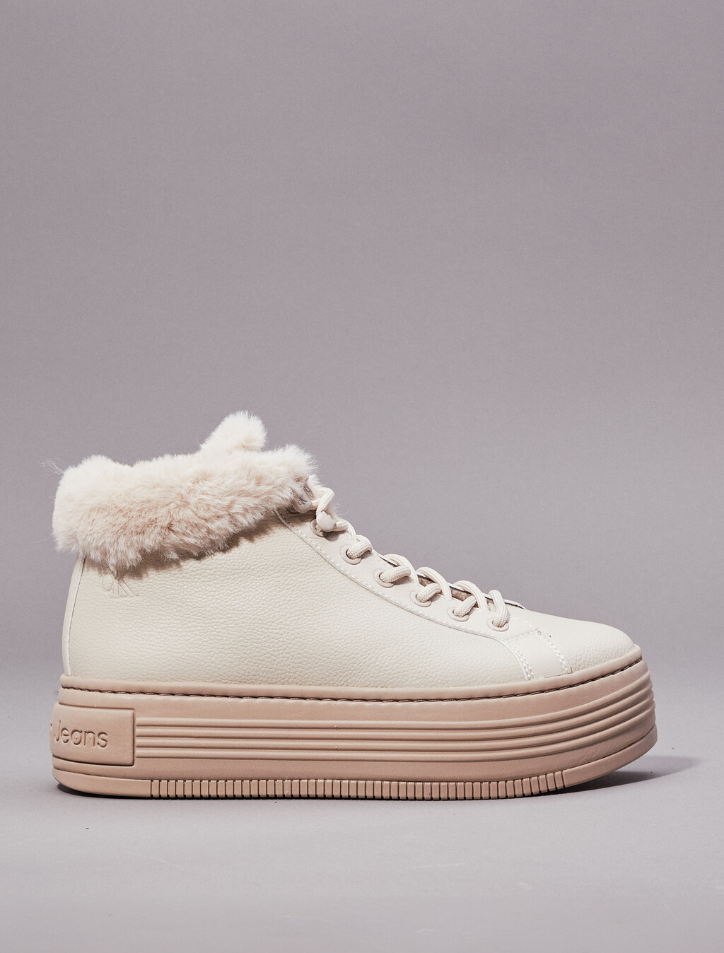 Leather Warm Winter Platform Trainers, Eggshell/Savannah Tan, hi-res