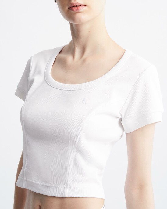 Logo Tape Rib Knit Cropped Tee