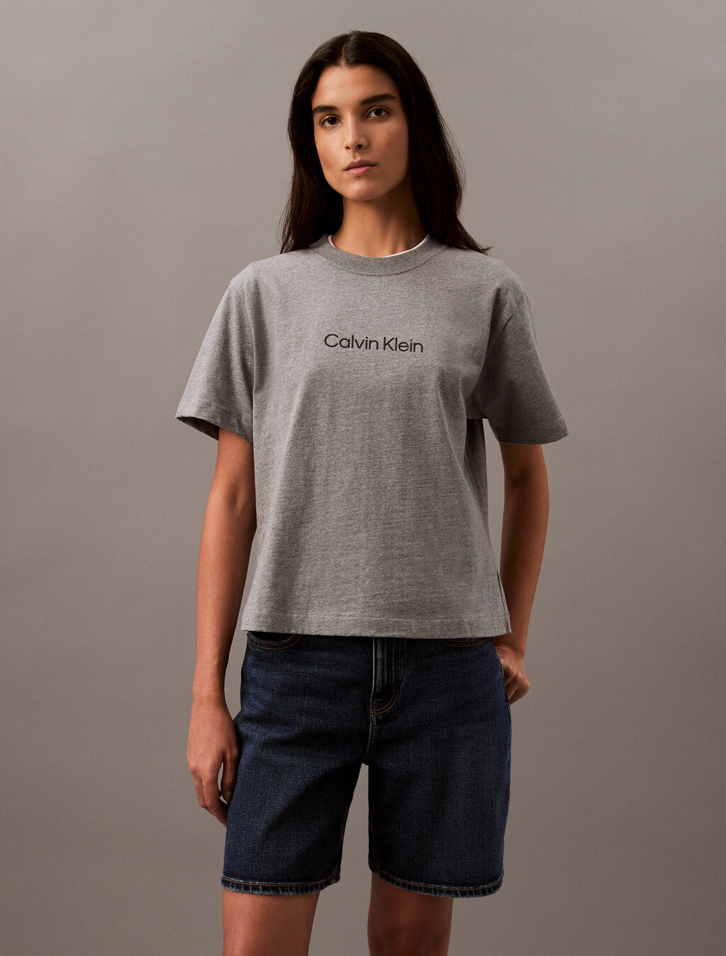 Calvin Klein Hero Modern 方形剪裁 T 恤, Med Gray Heather, hi-res