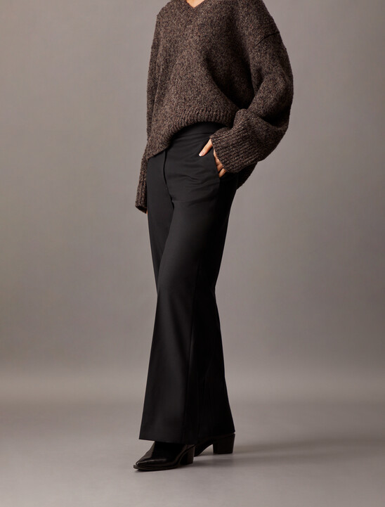 Coated Gabardine Flare Trousers
