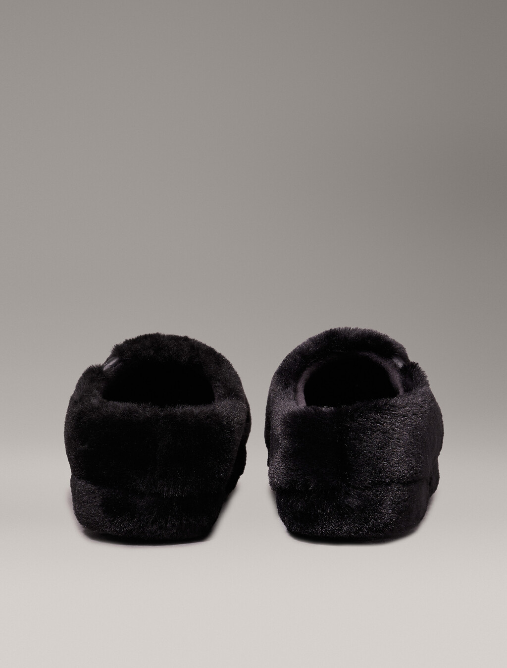 Faux Fur Slippers, Triple Black, hi-res