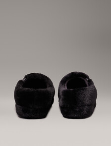 Faux Fur Slippers, Triple Black, hi-res