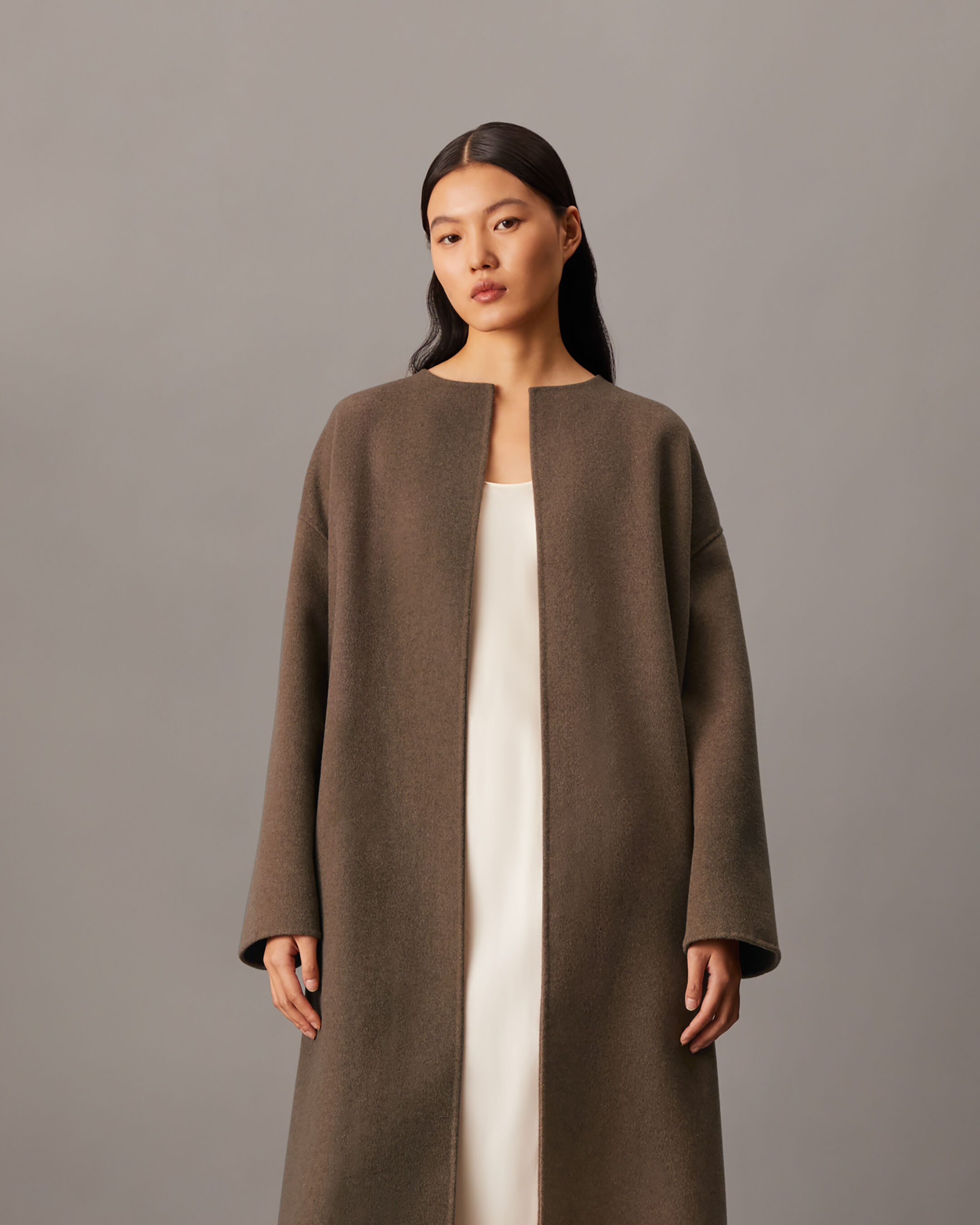 Collarless wool blend coat 2025