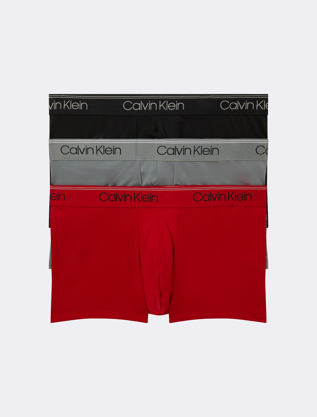 Calvin Klein Logo 低腰貼身短版四角褲 3 件組, 1 Black/ 1 Convoy/ 1 Red Gala, hi-res