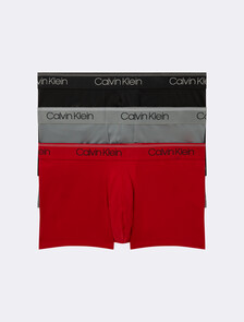 Calvin Klein Logo 低腰貼身短版四角褲 3 件組, 1 Black/ 1 Convoy/ 1 Red Gala, hi-res
