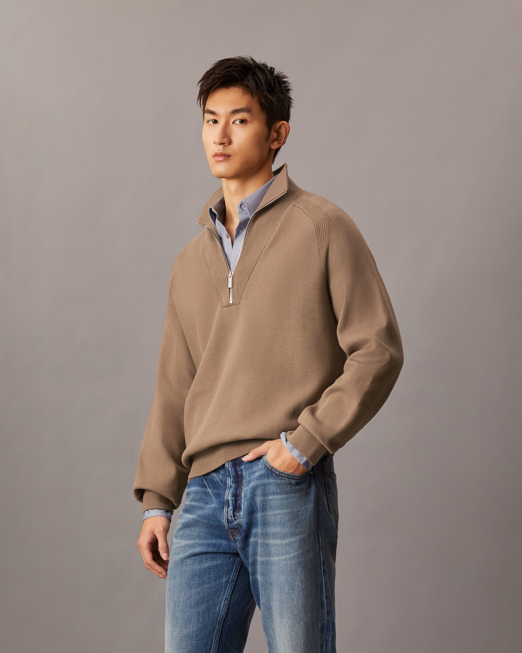 保障できる Knit Tech Quarter Kong Hong Klein Calvin | brown | Sweater Zip トップス