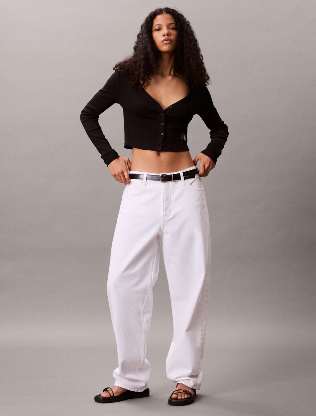 Cropped Ribbed Cotton Cardigan, Black, hi-res