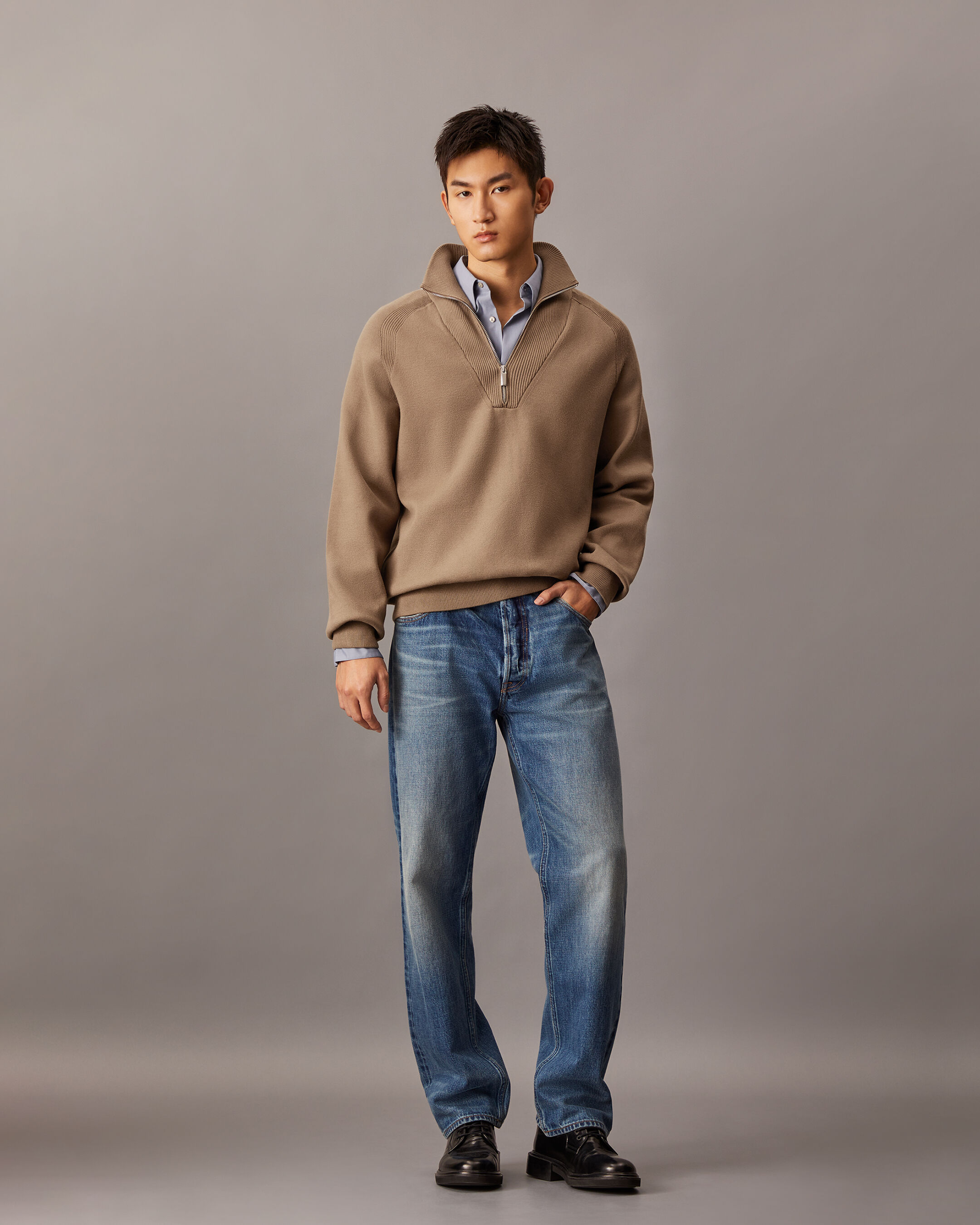 Tech Knit Quarter Zip Sweater | brown | Calvin Klein Hong Kong