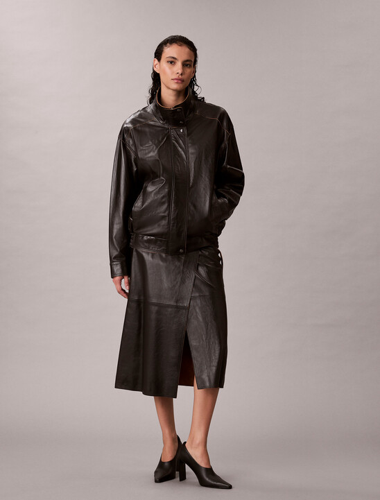 Leather Midi Wrap Skirt