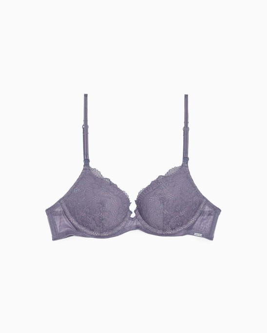 CK BLACK MINI FLORAL LACE PUSH UP PLUNGE BRA