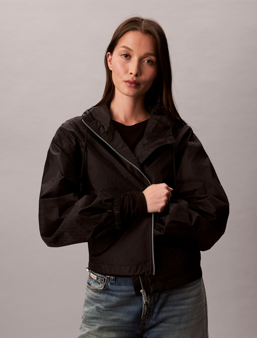 All Over Print Logo Jacquard Wind Jacket, Black, hi-res