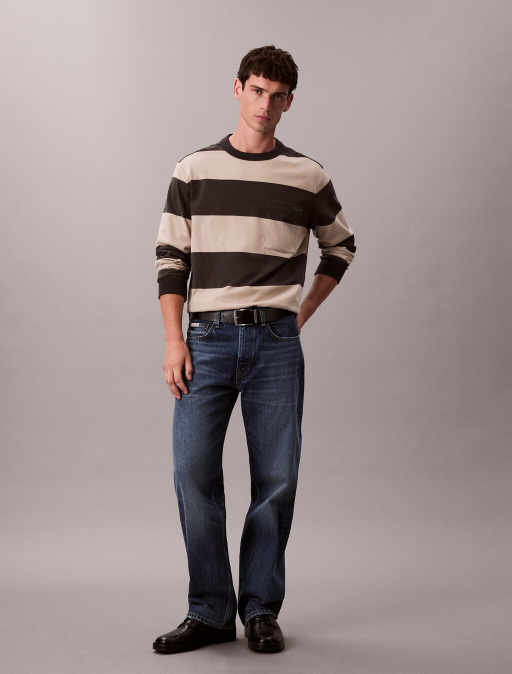 Cotton Stripe Relaxed T-Shirt, Pirate Black, hi-res