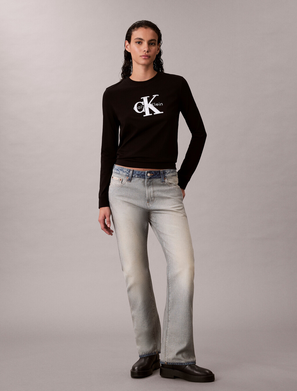 Monogram Long Sleeve Tee, Black, hi-res