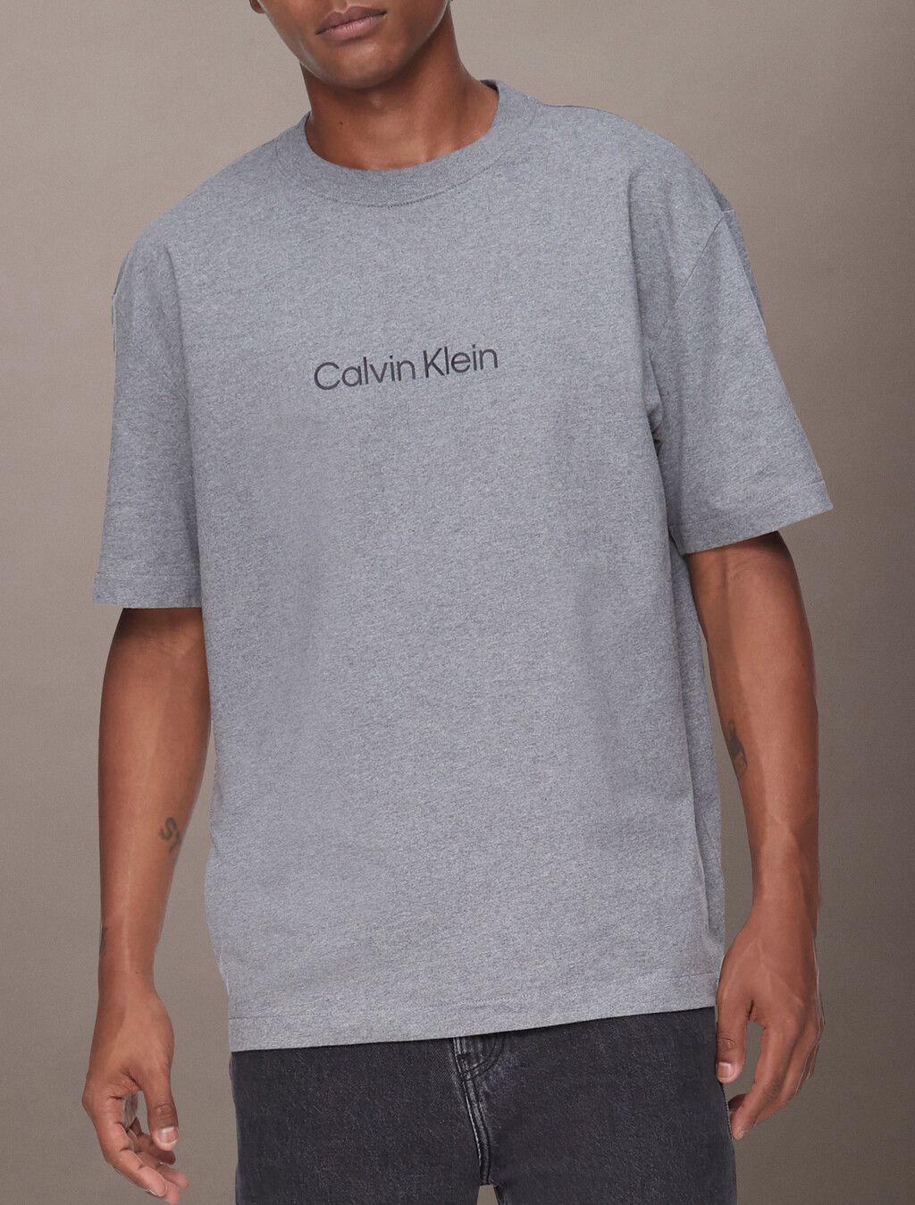 Calvin Logo 圓領上衣, Medium Grey Heather, hi-res
