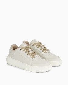 Faux Leather Trainers, Eggshell/Travertine, hi-res