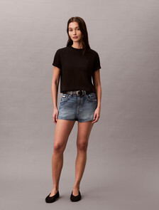 Monogram 標誌短版雙針織 T 恤, Black, hi-res