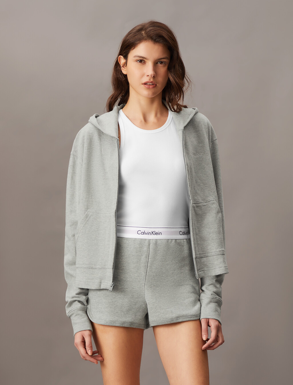 Icon 棉質毛圈睡裝連帽外套, Grey Heather, hi-res