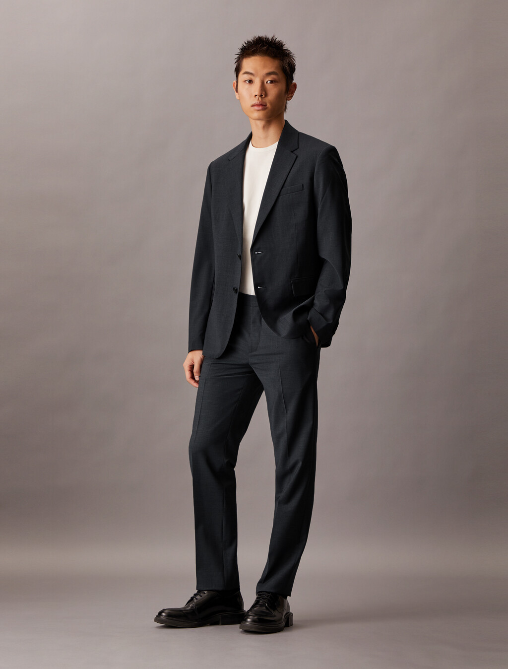 Refined Wool Blend Slim Blazer, Charcoal Heather, hi-res