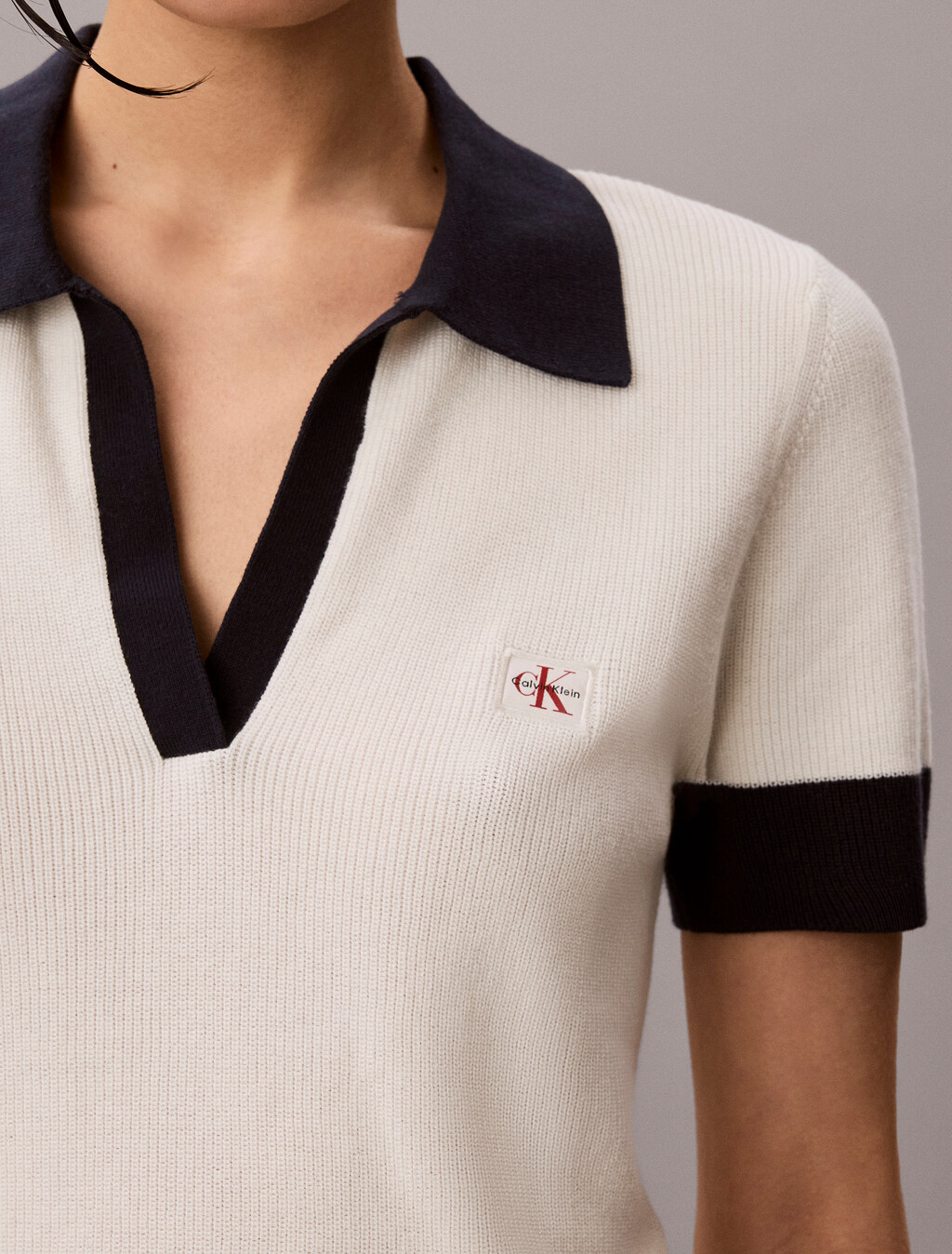 Two-Tone Cotton Knit Polo Shirt, Tofu, hi-res