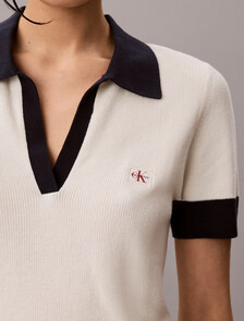 Two-Tone Cotton Knit Polo Shirt, Tofu, hi-res