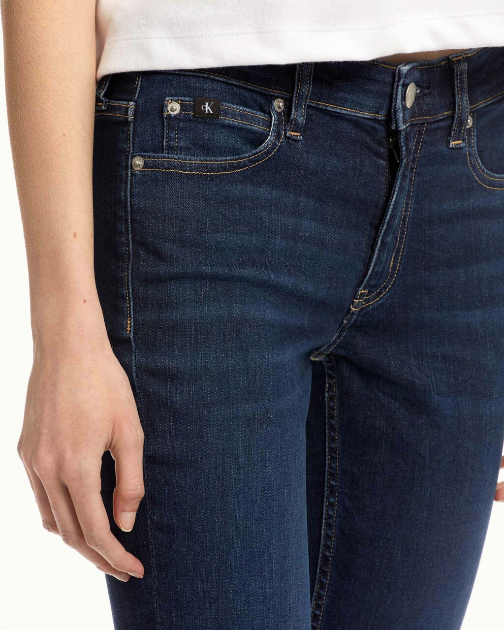 Core Mid Rise Skinny 及踝牛仔褲, Dark Blue, hi-res