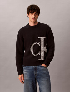 Pure Wool Monogram Jumper, Black, hi-res