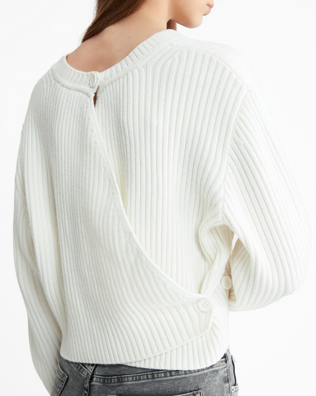 Cashmere Back Detail Sweater, Ivory, hi-res