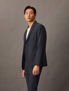 Refined Wool Blend Pinstripe Slim Blazer, Charcoal Heather, hi-res
