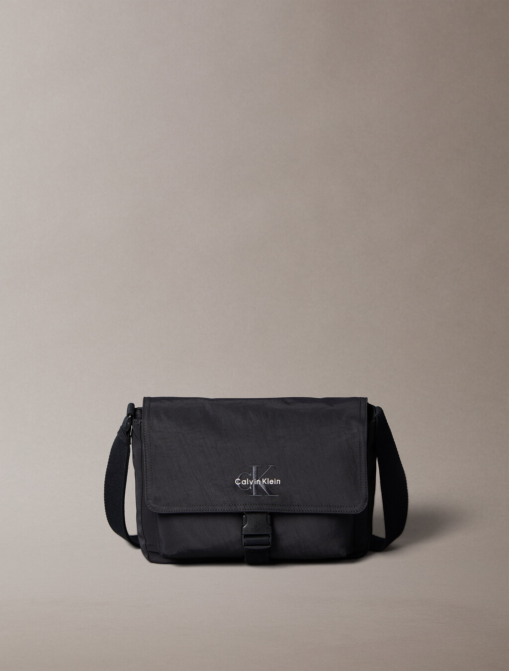 Bold Logo Nylon Flap Messenger Bag, Black, hi-res