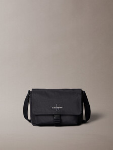 Bold Logo Nylon Flap Messenger Bag, Black, hi-res