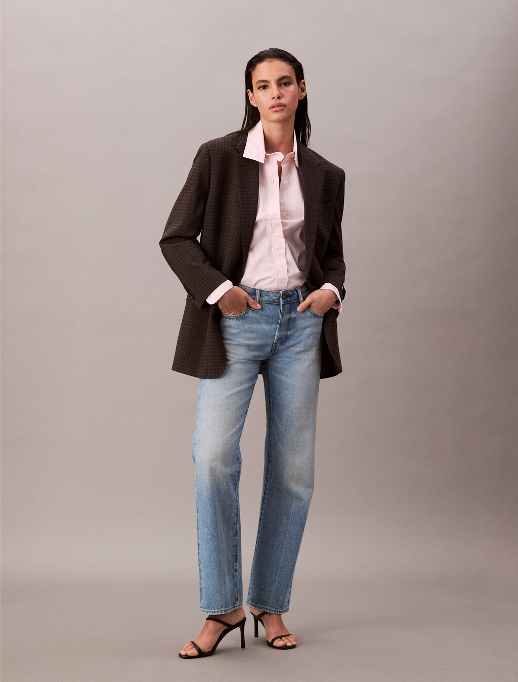 Stripe Relaxed Button-Down Shirt, Powder Pink, hi-res