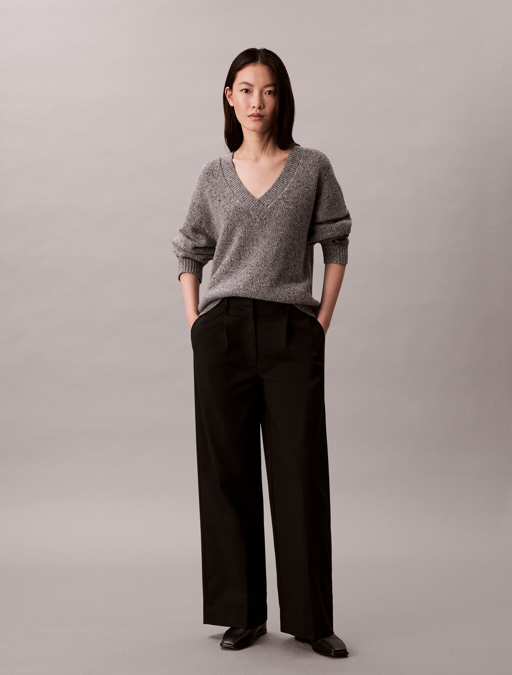 Chunky Relaxed V Neck Sweater, Stoneflag, hi-res