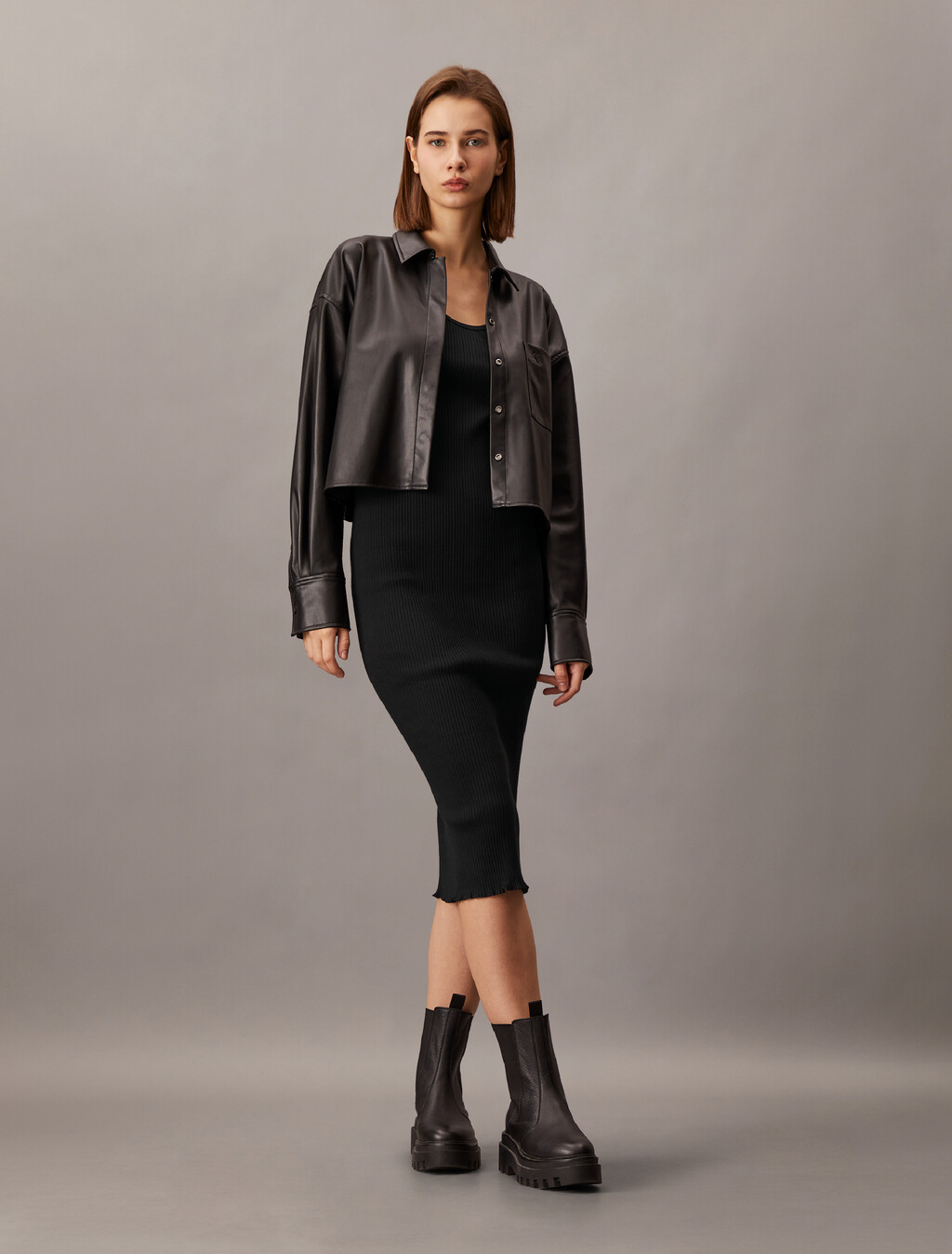 Rib Knit Midi Dress, Black, hi-res